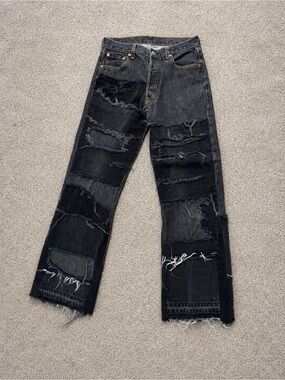 Custom Levi’s 501 Jeans Kim Kardashian Inspired Distressed Patchwork W29 L28